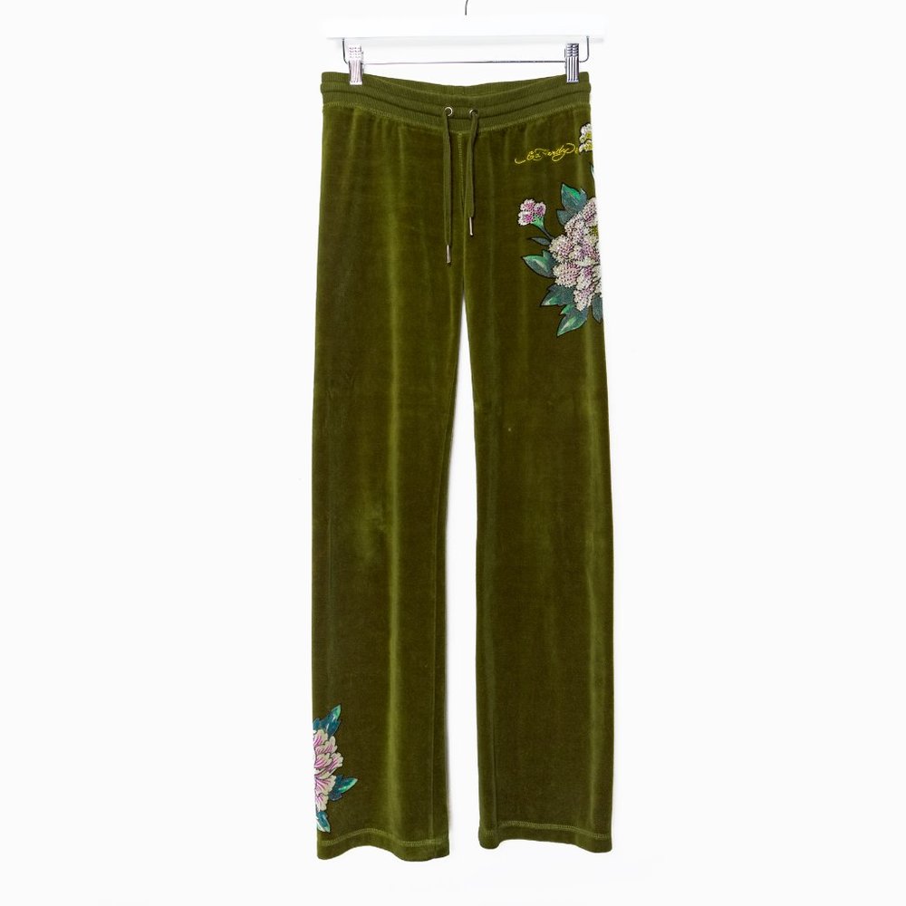 SOLD - Vintage Early 2000s Ed Hardy Green Velour Geisha Tracksuit - Size XS - Picture 11 of 16